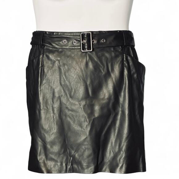 Laundry by Shelli Segal Faux Leather Belted Mini Skirt XL Black Edgy NWT Pockets - Picture 2 of 7